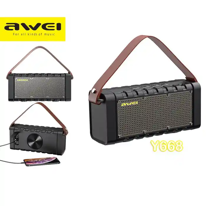Awei Y668 Bluetooth Speaker Bass Stereo Sound Indoor/Outdoor Portable Wireless Speaker Power Bank 2200mAh Superior Sound Quality Long-lasting Battery Life